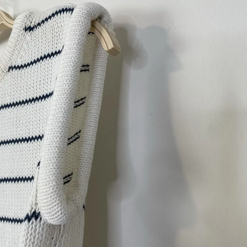 Madewell Puff-Trim Sweater Vest in Stripe Bright Ivory‎ Navy Size XXS NQ977